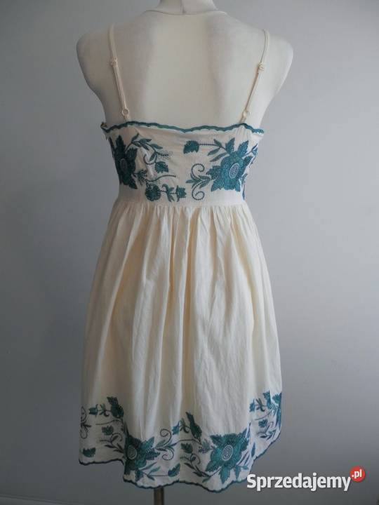 Sukienka Bawełniana Kremowa Haftowana Łomża