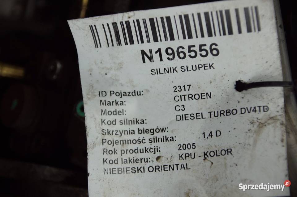 SILNIK SŁUPEK CITROEN C3 1 4 HDI 10FD66 Lipno