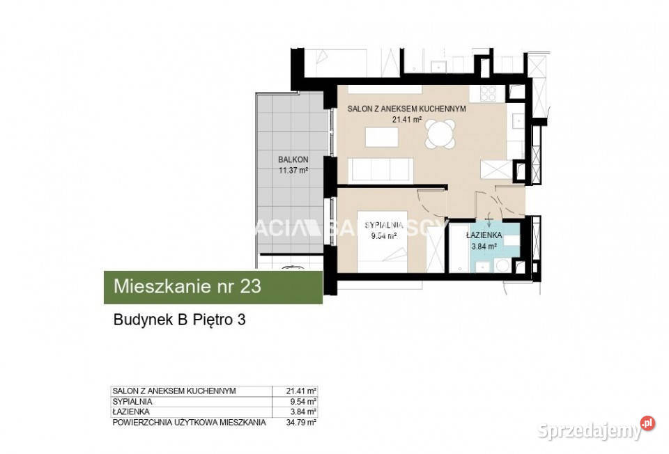 Mieszkanie Kraków 3479m2 2pok 34.79m2 małopolskie
