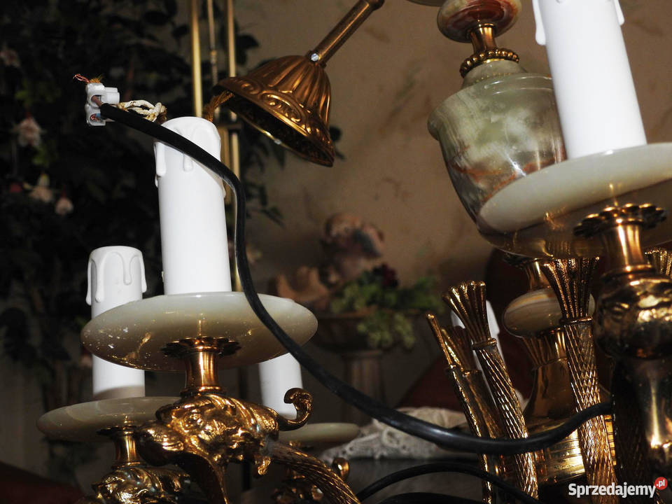 Żyrandol mosiężny XX wiek onyks 8 źródeł światła sprzedam