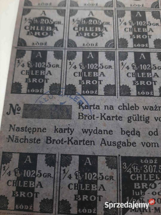 Kartki żywnościowe na chleb i ziemniaki z okresu