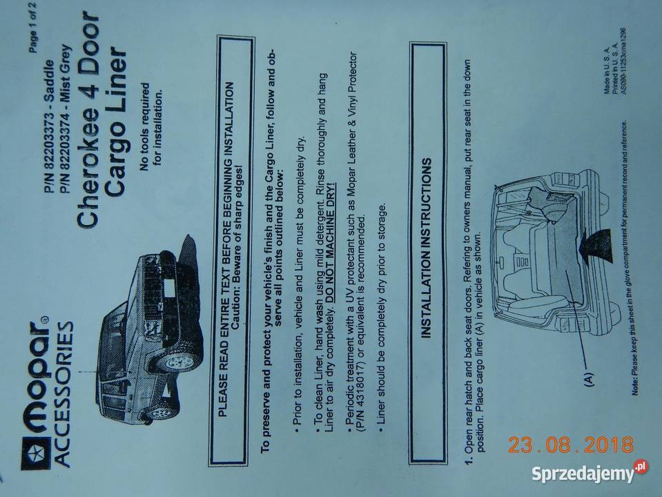 POKROWIEC BAGAŻNIKA CHEROKEE 4 DRZWIOWY