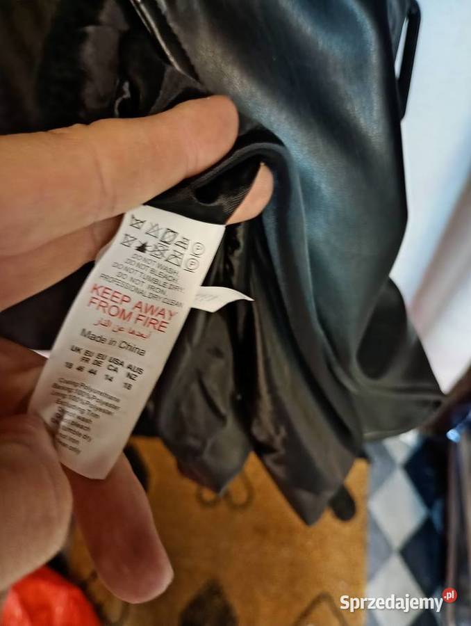 463XL Czarny skórzany płaszcz z paskiem z Kraków