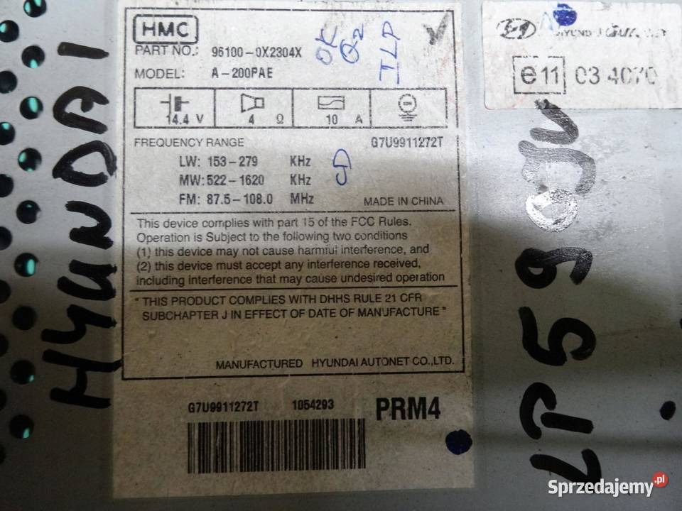 HYUNDAI I10 I 10r radio CD 961000X2304X świętokrzyskie