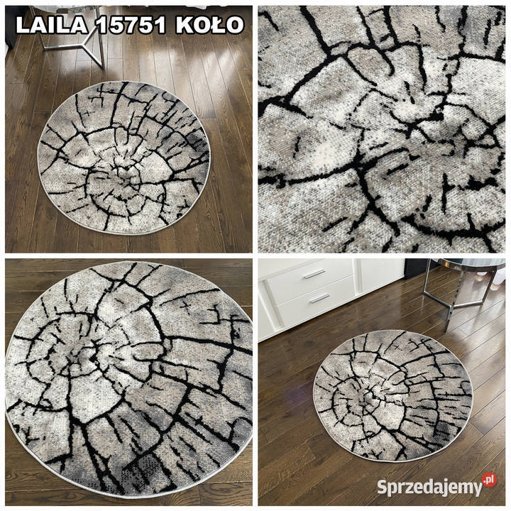 OKRĄGŁY DYWAN 100X100 GĘSTY WŁOS LAILA 15751 szary