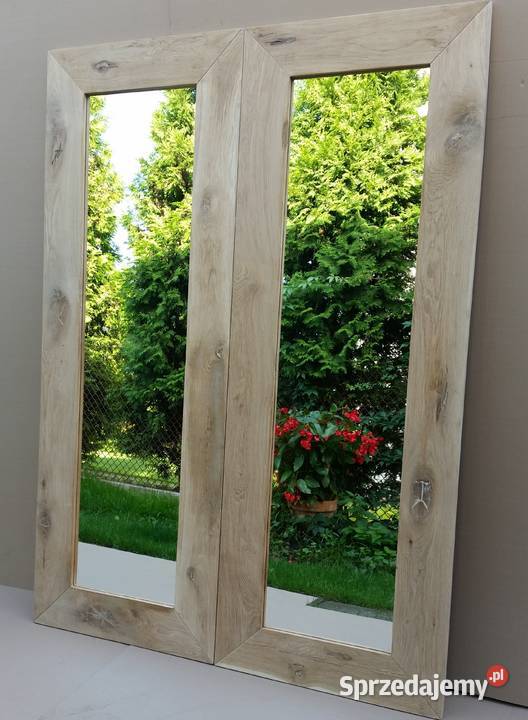 Lustro w drewnianej dębowej ramie loft vintage łódzkie Radomsko
