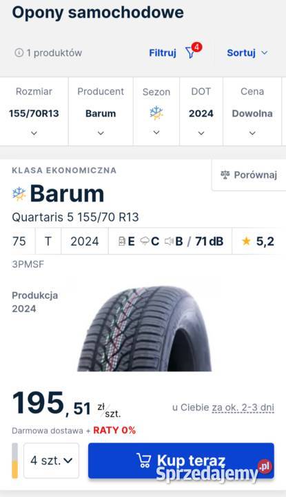 Opony wielosezonowe Barum Quartaris 5 15570R13 całoroczne Samochodowe Bochnia