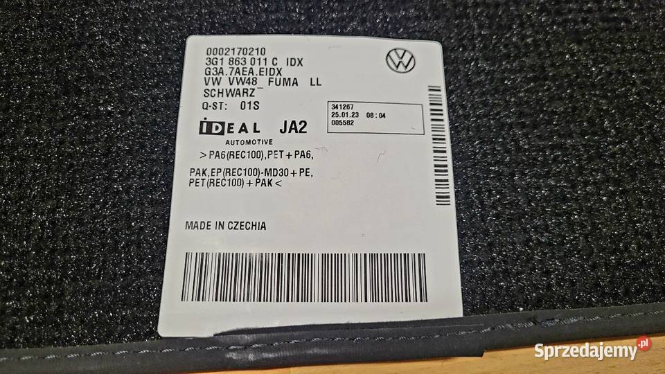 Nowe dywaniki welurowe OEM 3G1 863 011 C VW Dywaniki śląskie Czeladź