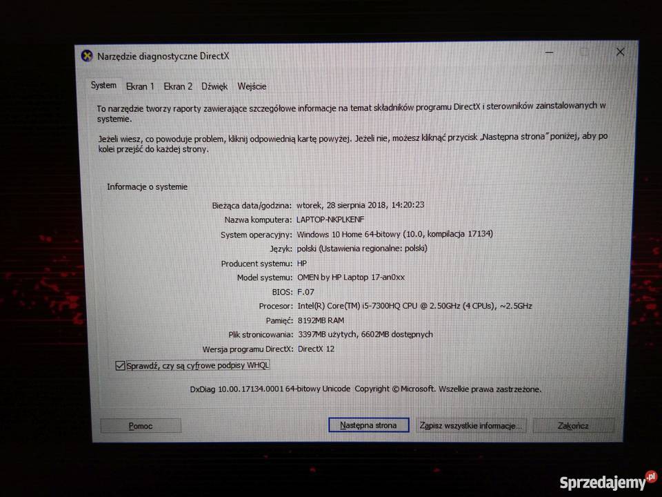 Laptop HP OMEN 17AN010NW GWARANCJA 1000 HP/Compaq podlaskie