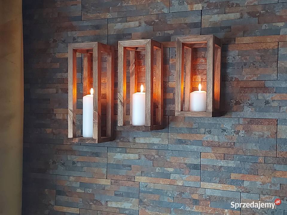 Zestaw 3 lampionów z drewna odcienie brązowego Bielsko-Biała sprzedam