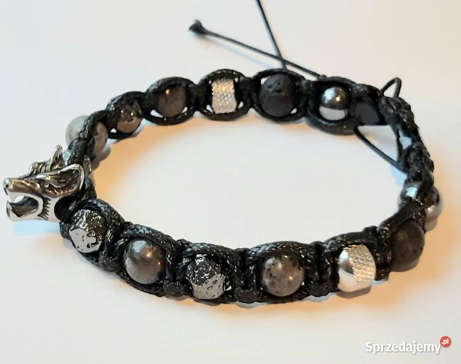 BRANSOLETKA KAMIEŃ YOOPERLITE LAWA WILK STAL