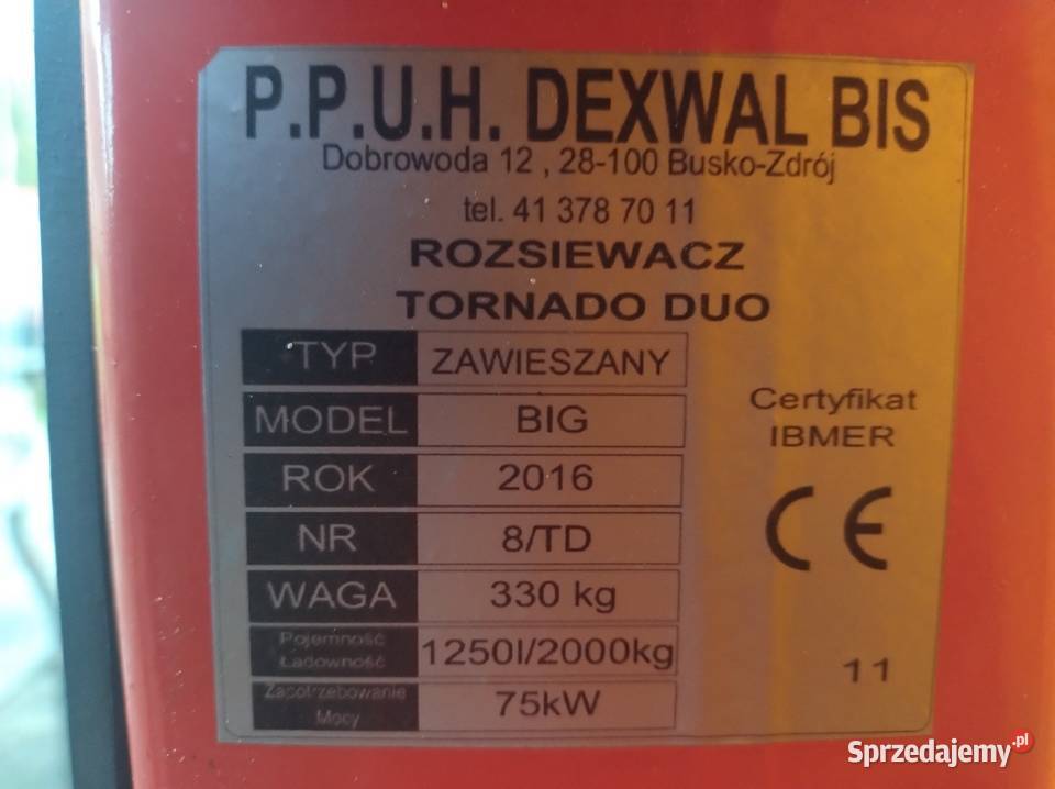 Rozsiewacz nawozów Dexwal Bis 1250 Przasnysz sprzedam