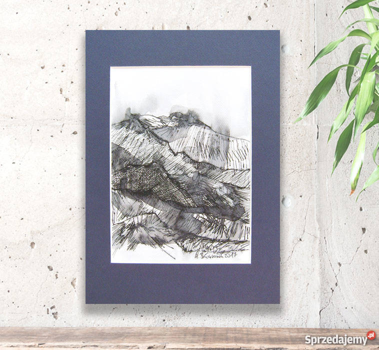 Krajobraz górski rysunekczarno biały obrazek do