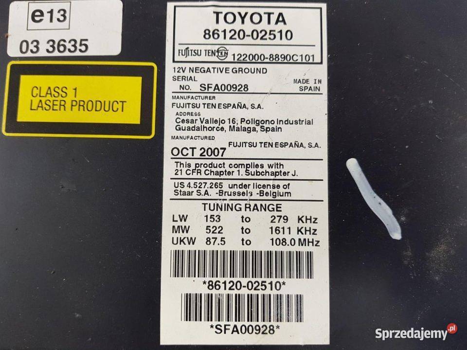 RADIO TOYOTA AURIS 8612002510