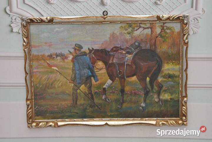 Wojciech Kossak Ułan z Rannym Koniem Powrót z małopolskie Kraków sprzedam
