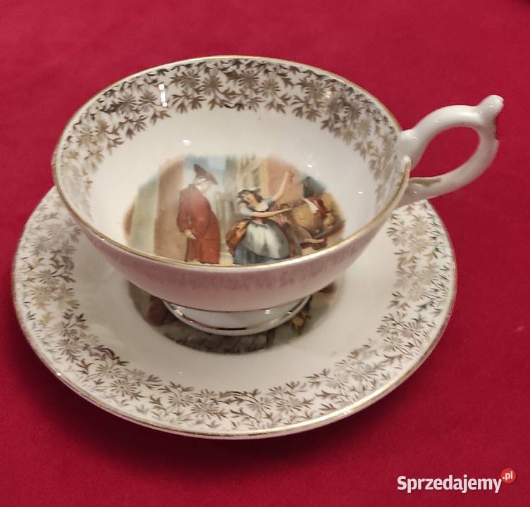 Zabytkowy zestaw Duo z porcelany kostnej Vintage Porcelana i szkło Pabianice