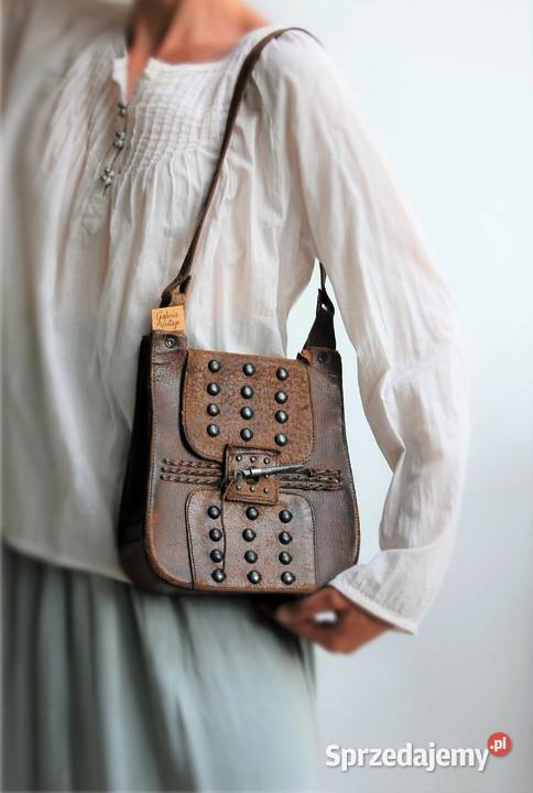 Torba skórzana na ramię rycerska vintage lata 70 Lublin