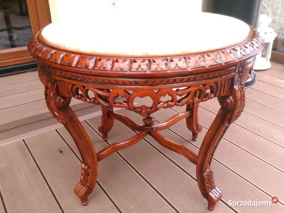 Stolik Barokowy Rzeźbiony Marmur Antyk UNIKAT Antyki, Sztuka, Kolekcje Kluki