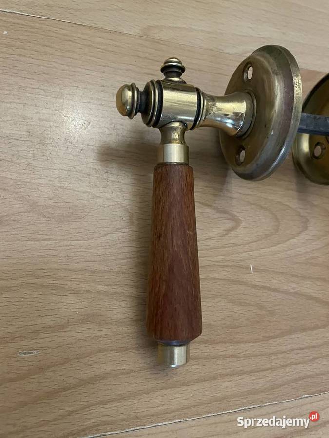 Stare klamki mosiężne z rączkami drewnianymi Łódź