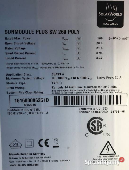 Panele fotowoltaiczne 260W Poli śląskie