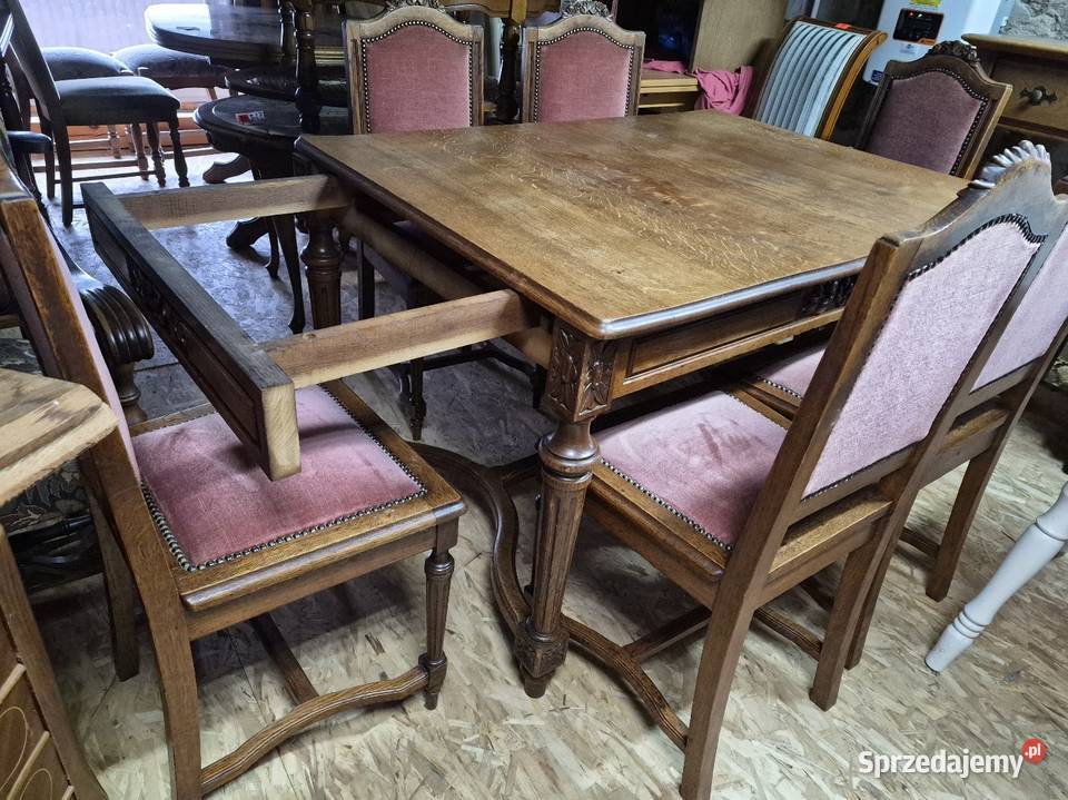 Stary solidny stół z 6 krzesłami przedwojenny