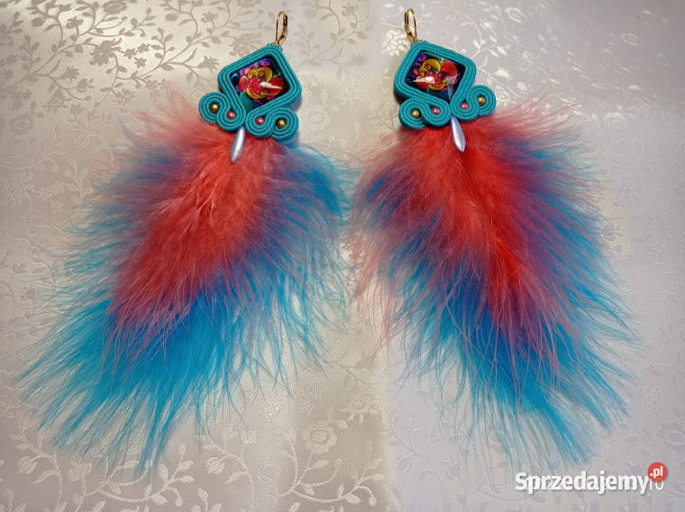 KOLCZYKI Z PIÓRAMI różowomorskie SUTASZ mazowieckie Warszawa