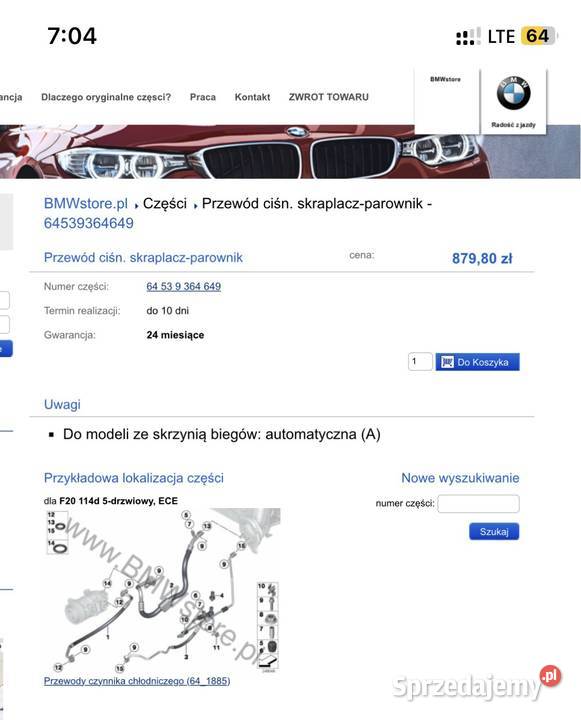 Przewód cisnieniowy skraplaczparownik BMW 64 53 Przewody klimatyzacji Warszawa
