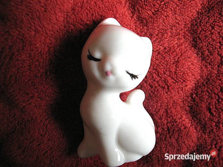Kot biały kotek zamknięte oczka porcelana 6 x 4 Siedlce sprzedam