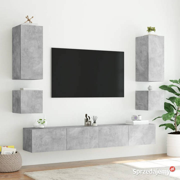 Ścienna szafka TV z LED szarość betonu 100x35x31 Warszawa