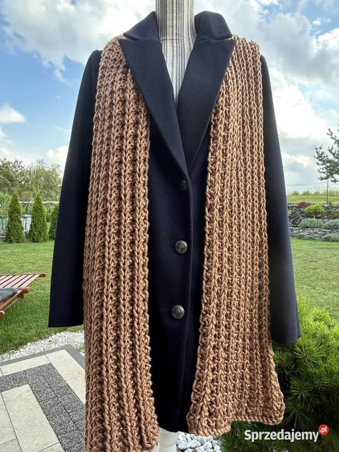 Szal złotobrązowy wzór francuski handmade nowy Olsztyn