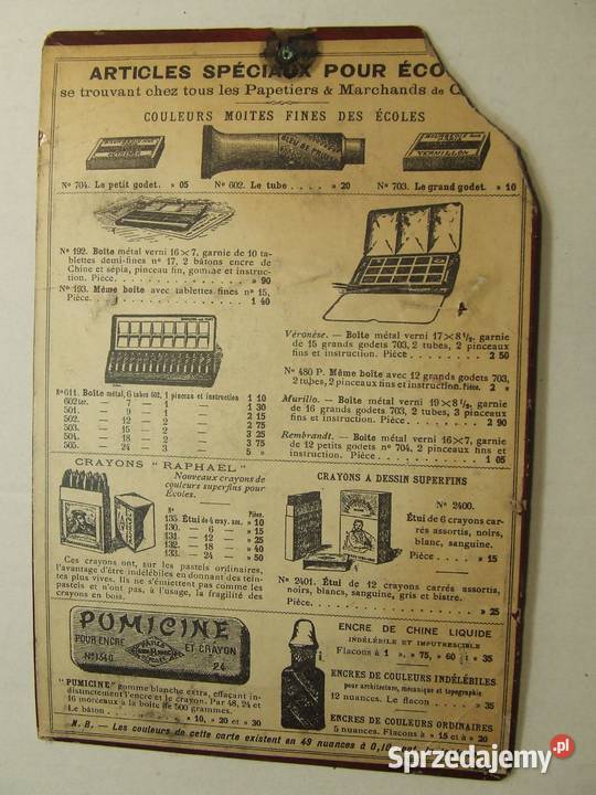 Stara Reklama Kolory Bourgeois Aine Paris Antykwariat śląskie Czeladź