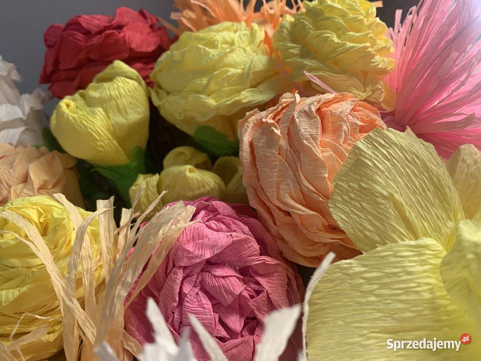 Bukiet kwiatów sztucznych z bibuły wazon origami Jasło sprzedam