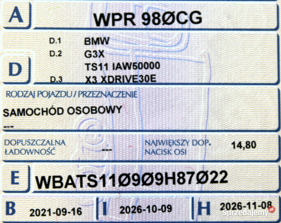 BMW X3 SalonPL FV23 Xdrive30e Plugin ElKlapa 1998cm3 Sokołów