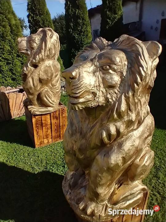 Lwy rzeźbione z dębu Giżycko