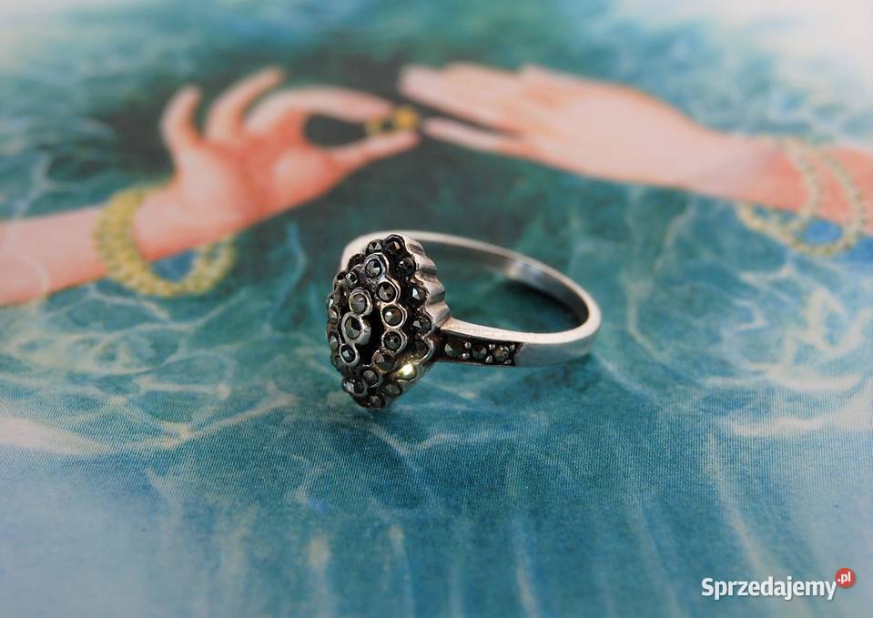Stary pierścionek markiza markasyty srebro 925 Biżuteria dla Pań Lublin