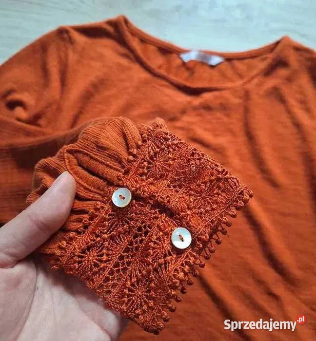 Pomarańczowa lekka jesienna bluzka z koronką Camaieu Kraków sprzedam