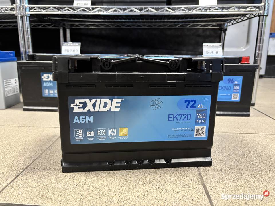 Akumulator 72ah 760a AGM Exide Rok produkcji 2025 Zduńska Wola