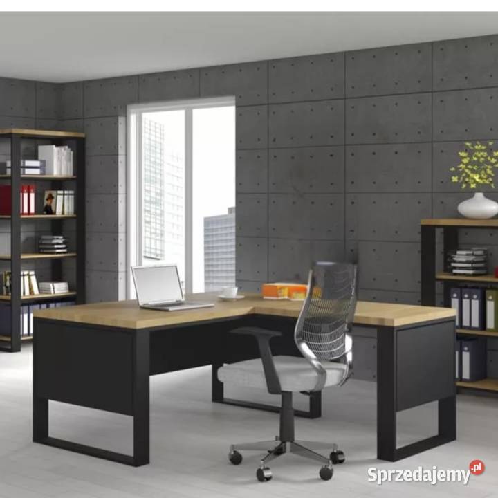 Biurko Narożne Drewno Dębowe Stalowy Stelaż z Gdów sprzedam