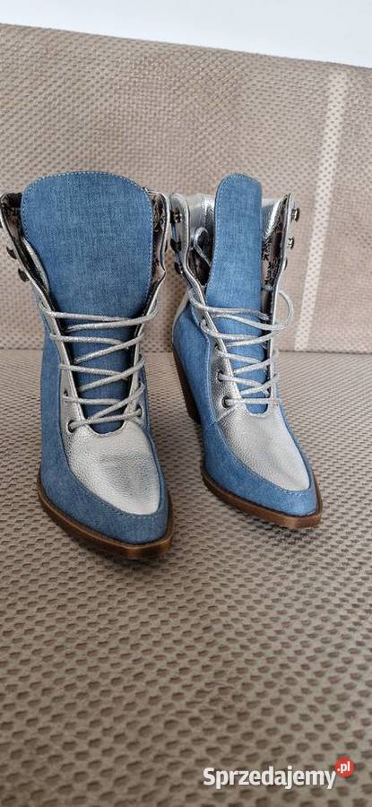 botki wiązane r 38 jeans jeansowe niebieskie tkanina małopolskie