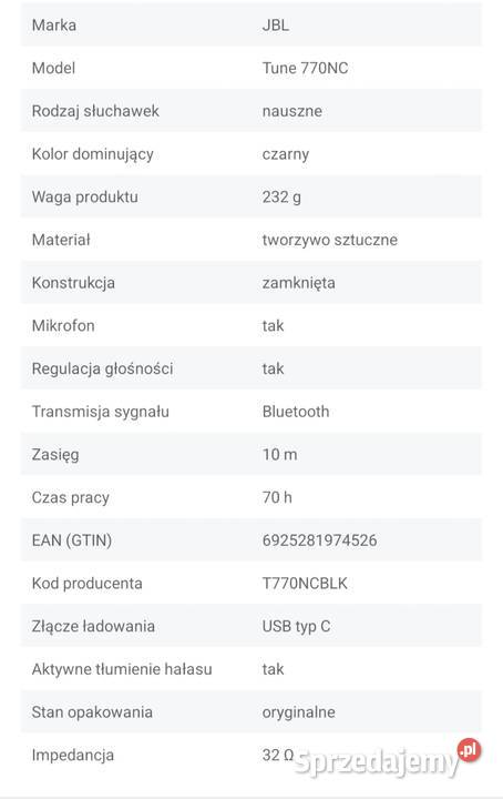 Słuchawki JBL tune 770nc Radostowice