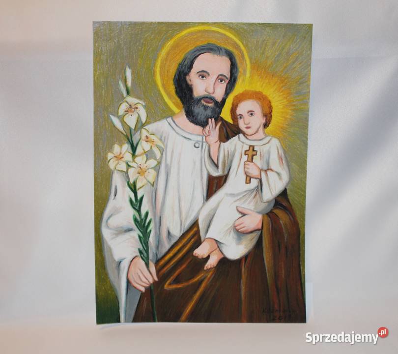 obraz pastele olejne święty Józef i dzieciątko wielkopolskie Stare Miasto sprzedam