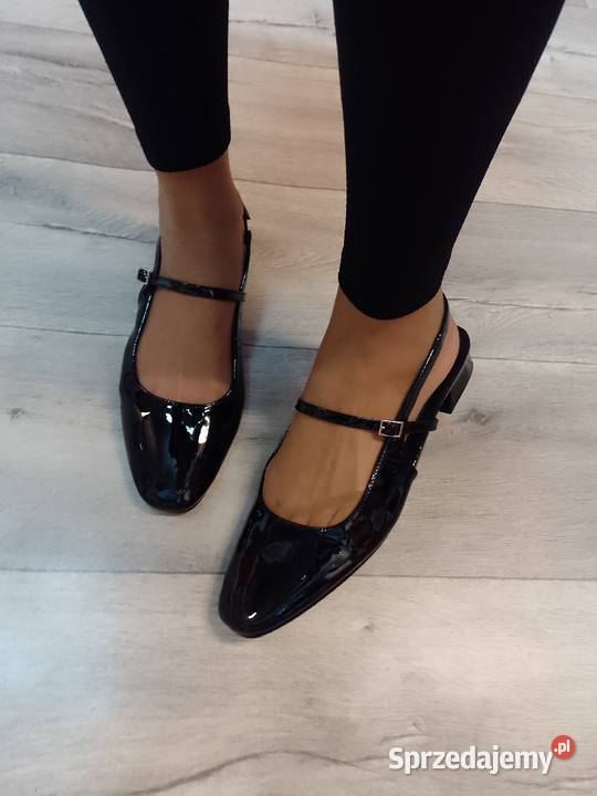 43 Czarne baleriny czółenka wieczorowe z odkrytą Balerinki sprzedam