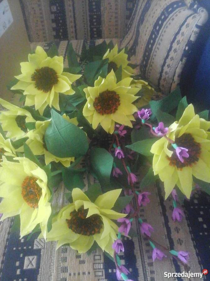 Kwiaty słoneczniki z bibuły krepiny Ropa