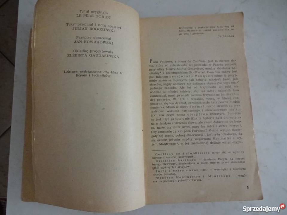 Ojciec Goriot Honoriusz Balzac Rok wydania 1971 wielkopolskie Poznań