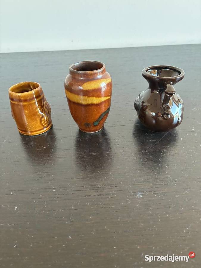 3 dzbanuszki ceramiczne w odcieniach brązu Elbląg