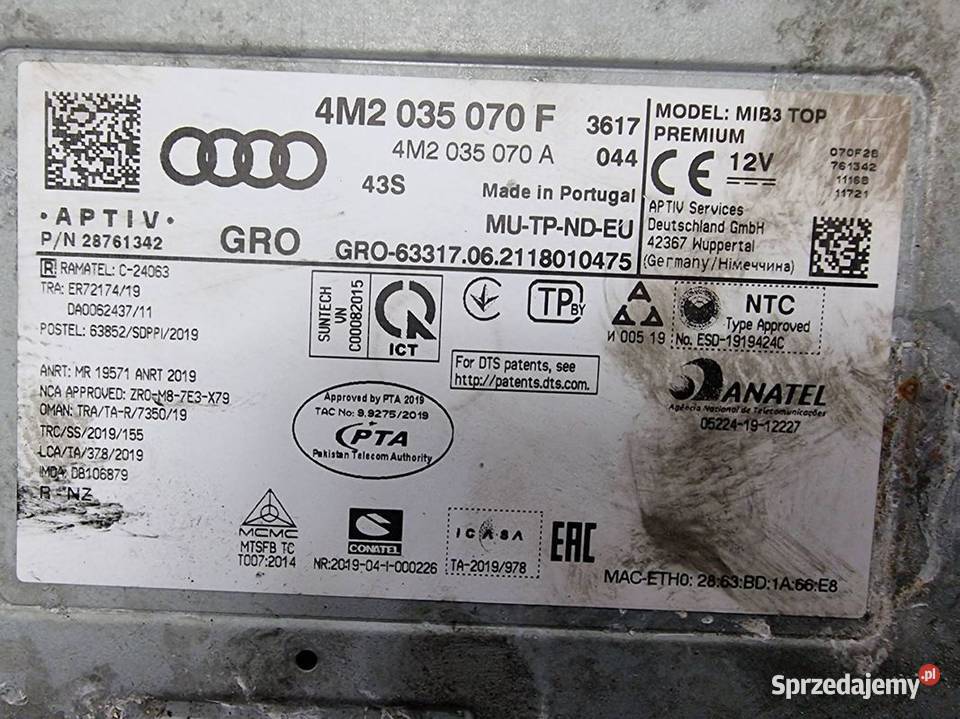 ZMIENIARKA CD AUDI A6 C8 ALLROAD 4M2035070F Pozostałe kujawsko-pomorskie Lipno