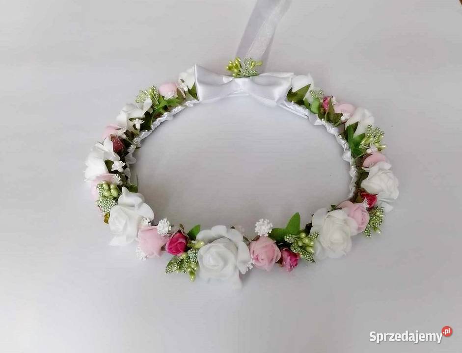 Wianek komunijny kwiatowy biało różowy podkarpackie