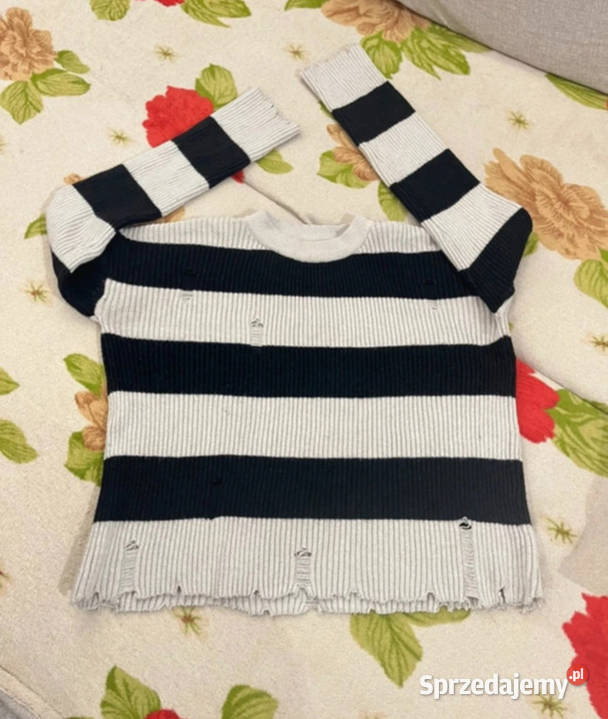 Gruby czarnobiały sweter w paski oversize luźny