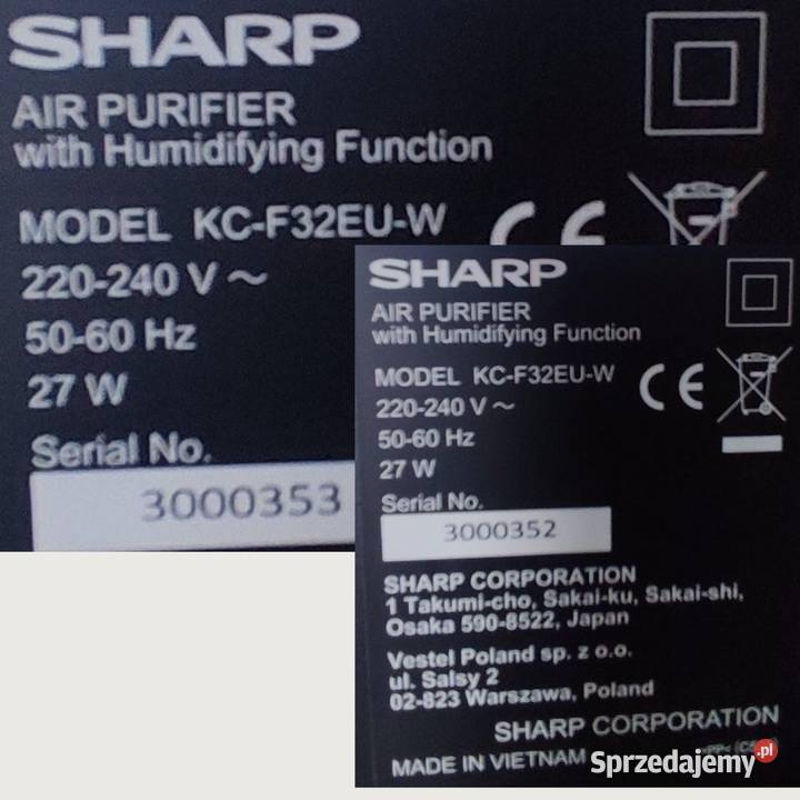 11 Nawilżacz Sharp KC F32EUW jonizacja Wrocław sprzedam