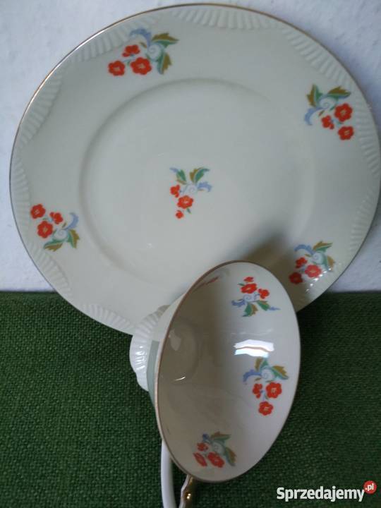 Filiżanka talerzyk deserowy sygnowana porcelana Ropa